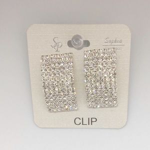 Crystal Earrings Silver Rectangle Jewelry Women’s